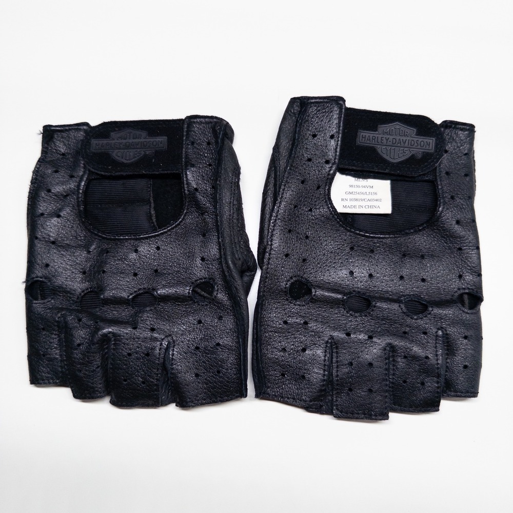 Harley-Davidson Mens Fingerless Gloves XL Black Leather Biker 98150-94VM